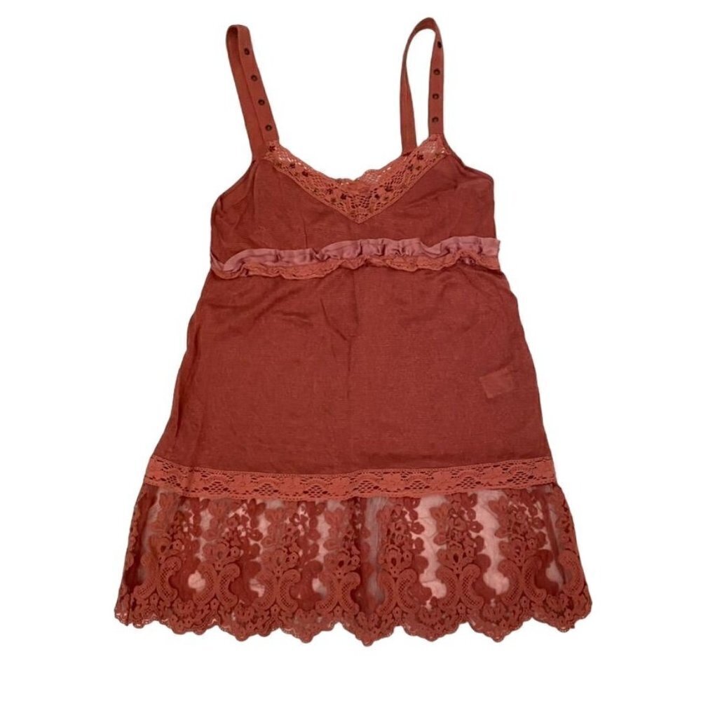 Free People Copper Rust Lace Cami Tunic Slightly Sheer Sz 6  B4
